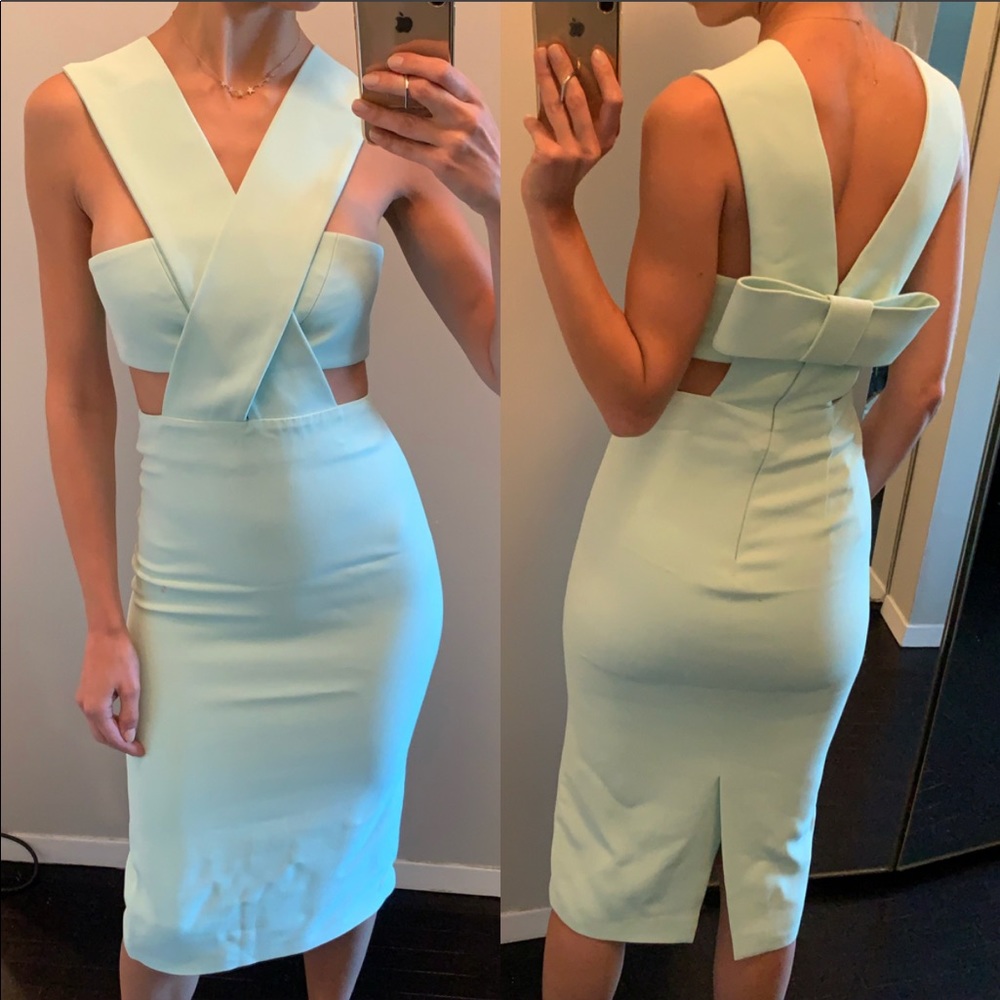CUSHNIE ET OCHS Cut Out Bow Cocktail Dress Mint